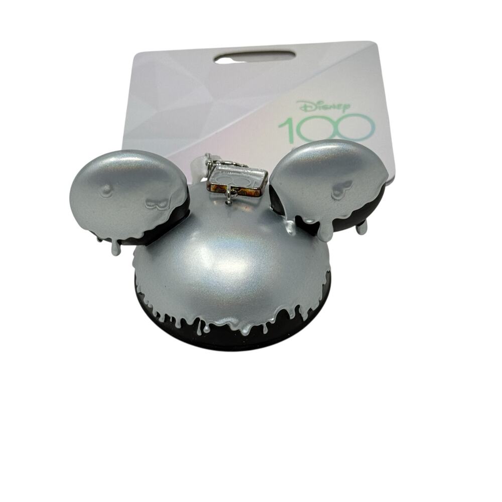 2023 Disney Parks 100 Years Mickey Mouse Ear Hat Silver Drip Christmas Ornament - Picture 5 of 9